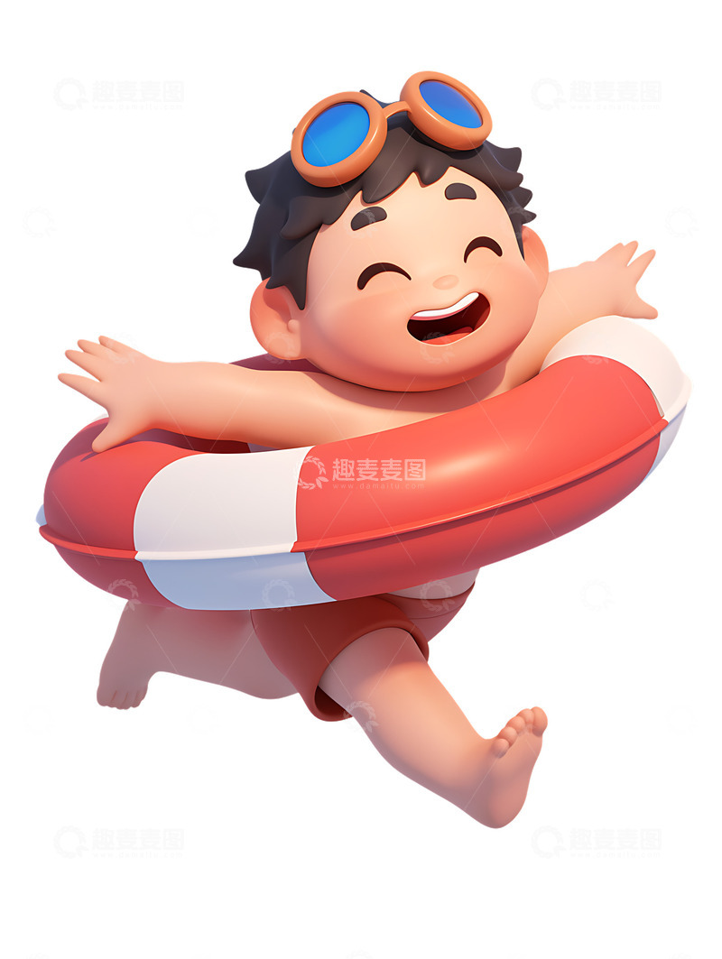 高清大图下载【趣麦麦图】胖男孩游泳玩水游泳圈