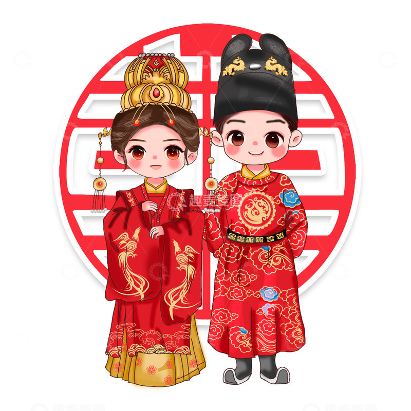 源文件下载【趣麦麦图】520卡通中式婚礼新郎新娘