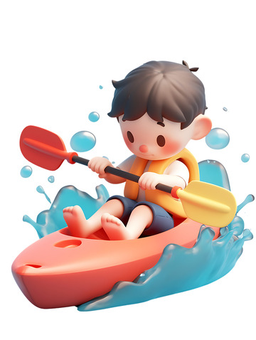 划船漂流激流的小孩子