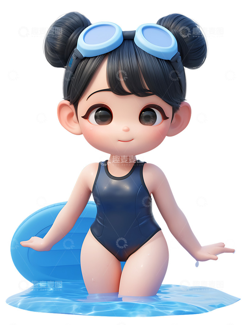 高清大图下载【趣麦麦图】穿泳衣游泳女孩子运动会游泳圈