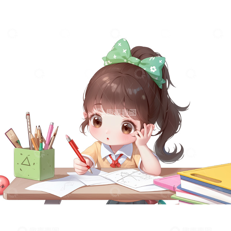 卡通学生写作业人物素材