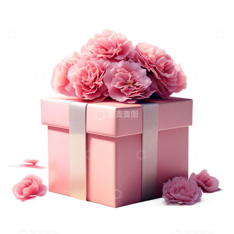 高清大图下载【趣麦麦图】3D立体粉色康乃馨礼物盒母亲节