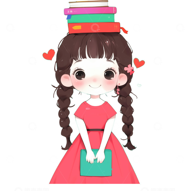 高清大图下载【趣麦麦图】头顶着书本的可爱卡通人物素材