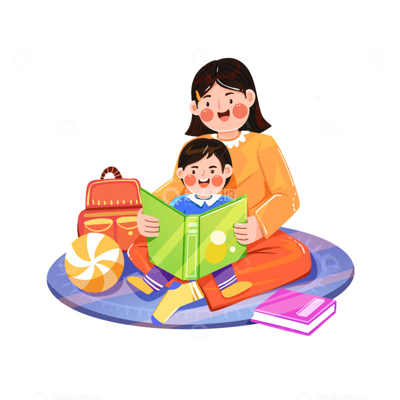 源文件下载【趣麦麦图】母亲陪宝宝看书