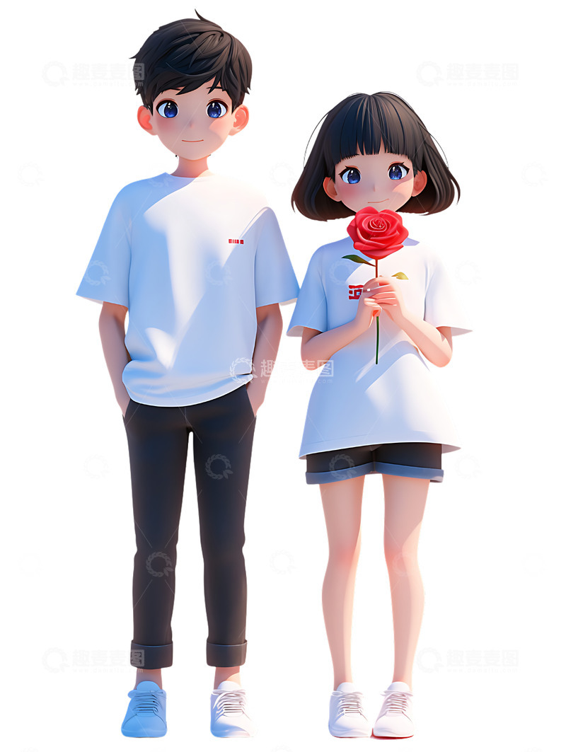 高清大图下载【趣麦麦图】拿着玫瑰花的小情侣520