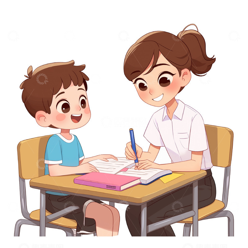 老师给学生做辅导场景素材