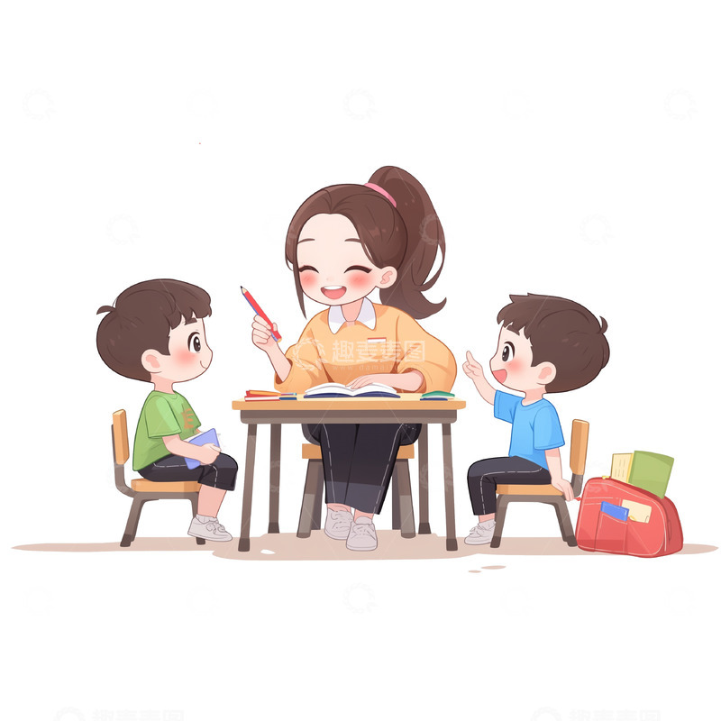 老师辅导学生场景卡通素材