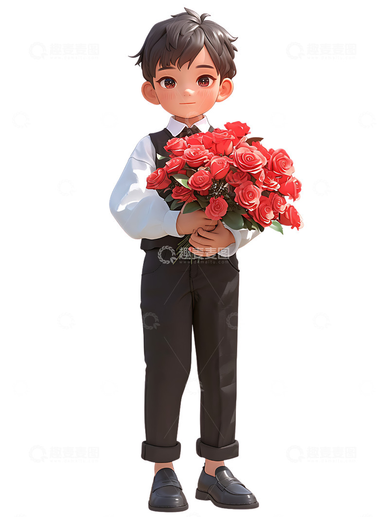 高清大图下载【趣麦麦图】一个男生捧着玫瑰花