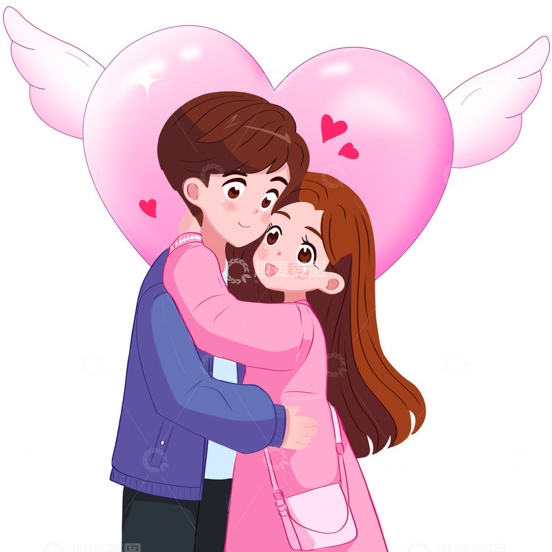 源文件下载【趣麦麦图】情人节情侣拥抱插画