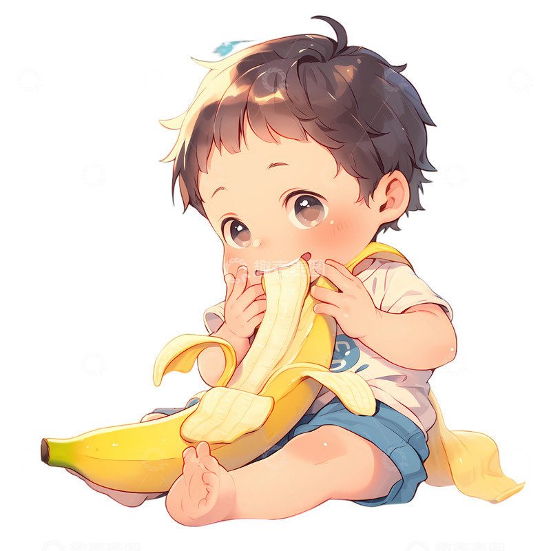 高清大图下载【趣麦麦图】吃香蕉的小男孩