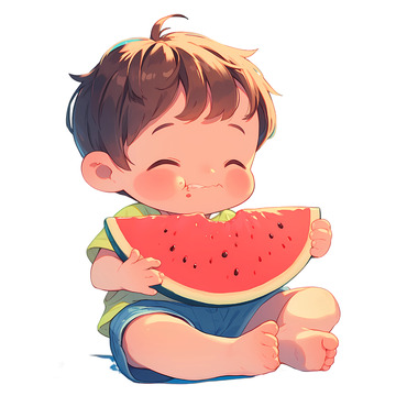 吃西瓜的小男孩