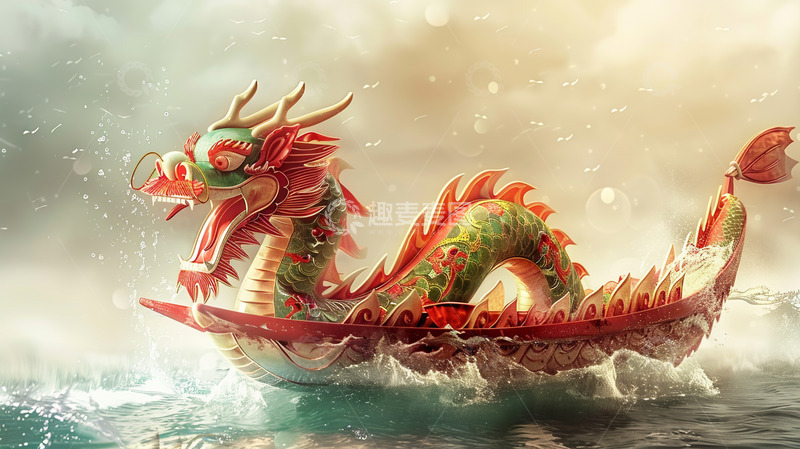 高清大图下载【趣麦麦图】赛龙舟端午节插画