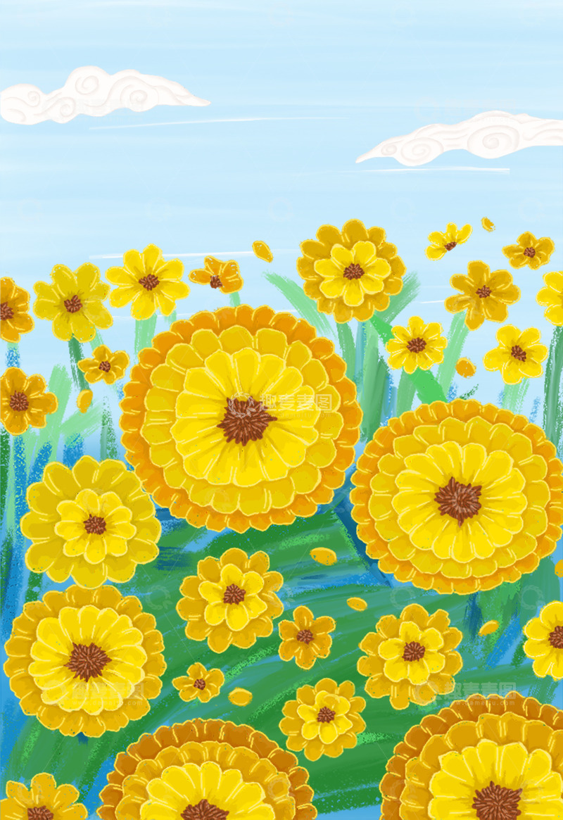 源文件下载【趣麦麦图】手绘黄色花朵油画棒质感花