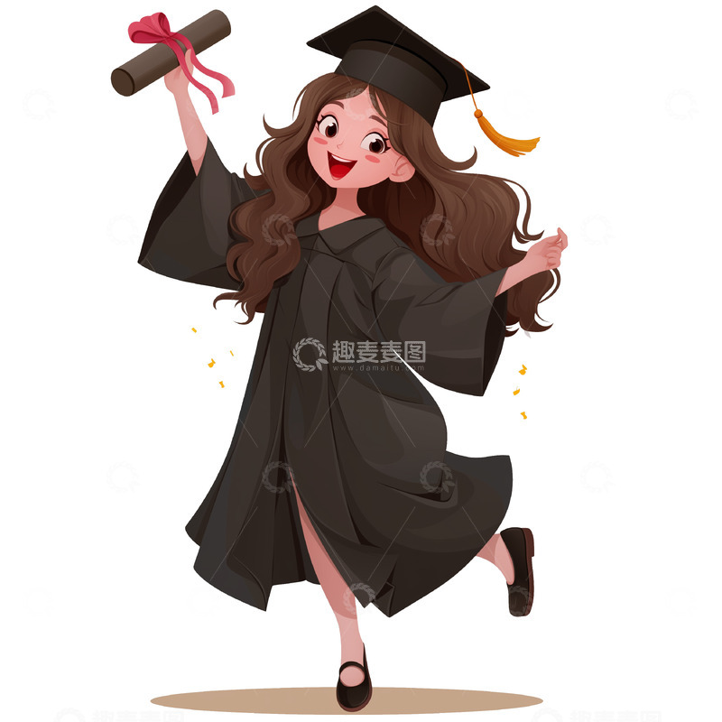 高清大图下载【趣麦麦图】穿博士服的卡通学生毕业素材