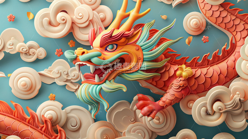 高清大图下载【趣麦麦图】立体3D中国龙吉祥物
