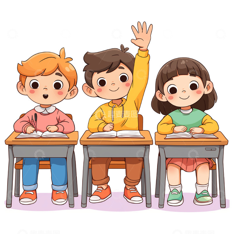 高清大图下载【趣麦麦图】-课堂上举手回答问题的卡通人物素材