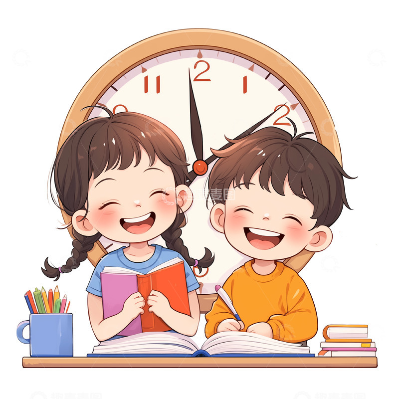 学生写作业学习卡通人物插画