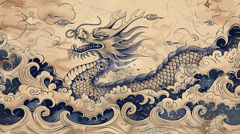 高清大图下载【趣麦麦图】端午节工笔画龙舟