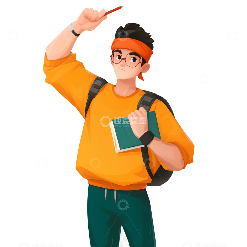 高清大图下载【趣麦麦图】高考加油备考学生卡通人物素材