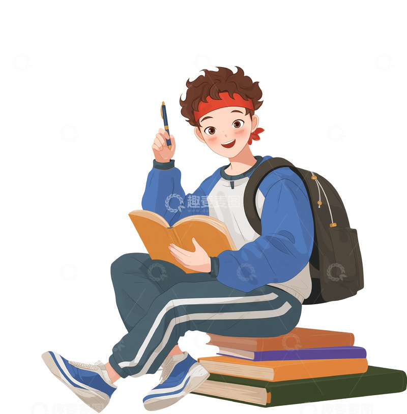 高清大图下载【趣麦麦图】复习备考的卡通风格学生素材