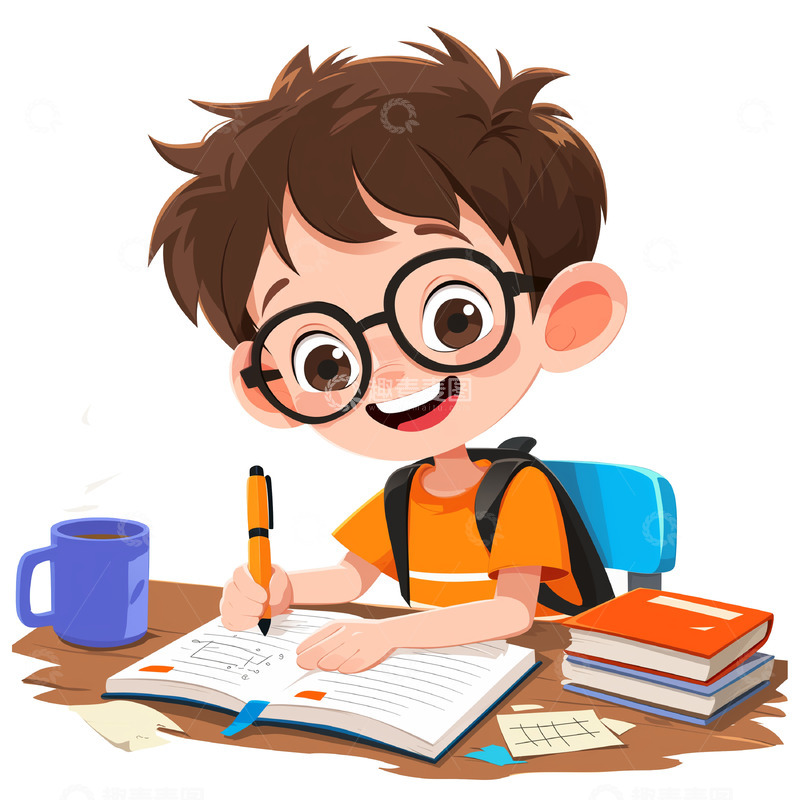 学生写作业卡通场景素材