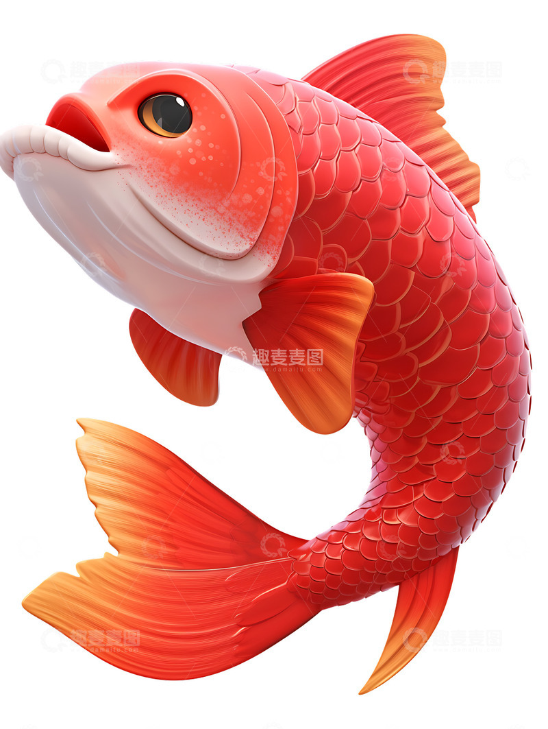 高清大图下载【趣麦麦图】红色鲤鱼卡通3D