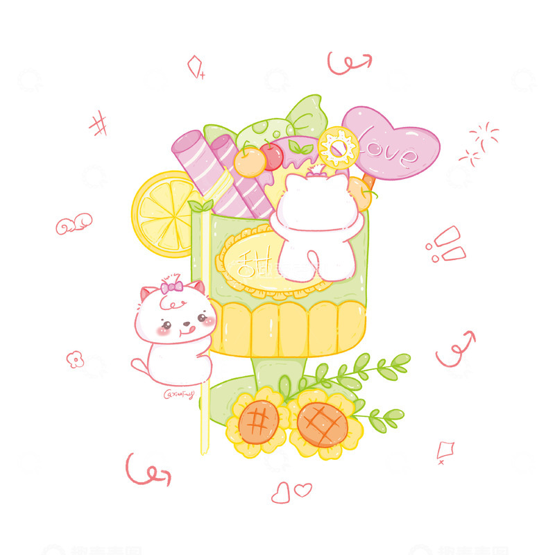 源文件下载【趣麦麦图】卡通猫喵甜点