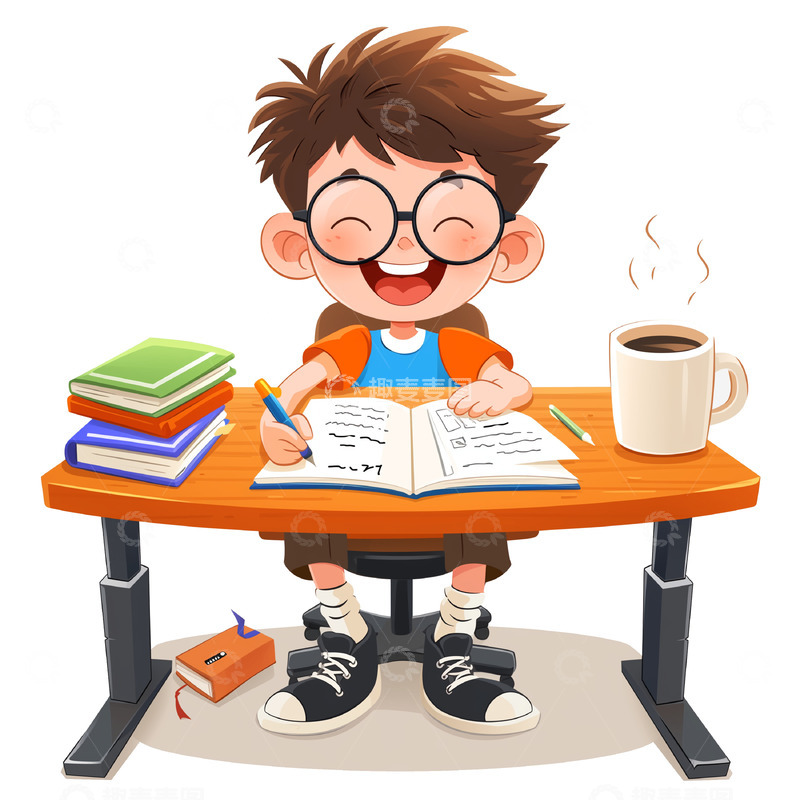 正在写作业的卡通学生素材
