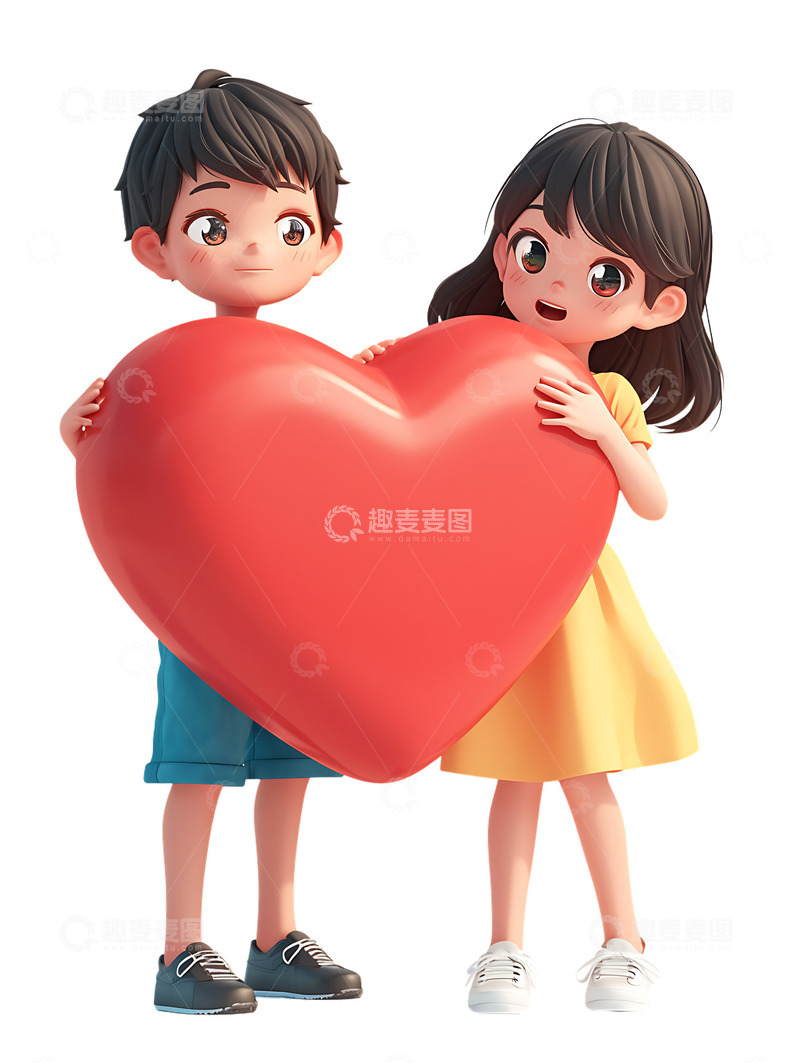 高清大图下载【趣麦麦图】520情人节情侣抱着爱心恋爱