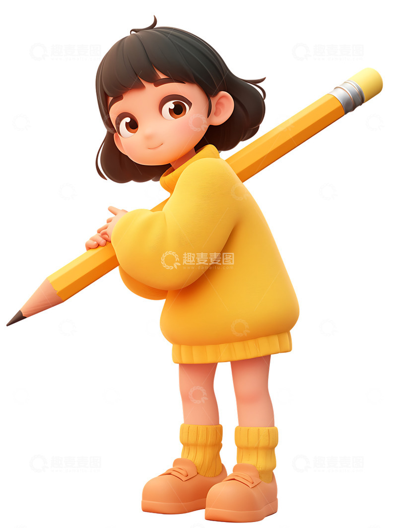 高清大图下载【趣麦麦图】小女孩学生大铅笔高考学习读书