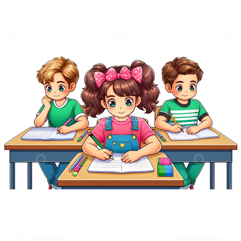 高清大图下载【趣麦麦图】学生在课堂上学习场景插画