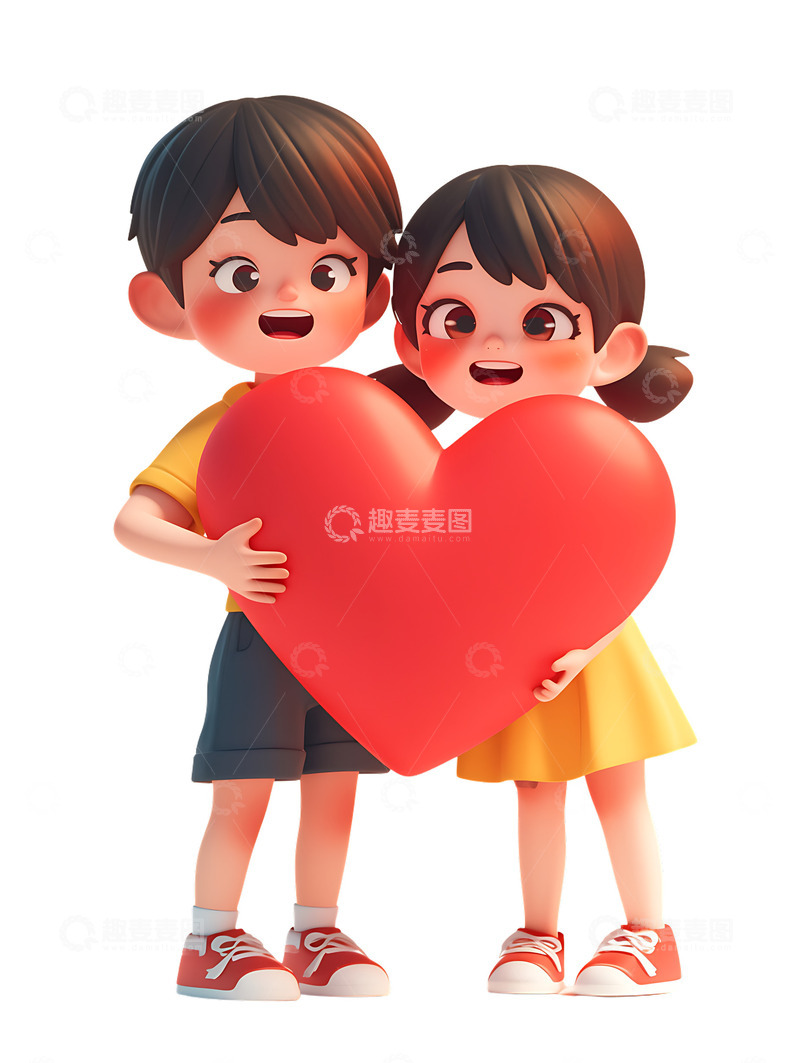 高清大图下载【趣麦麦图】520情人节男孩女孩抱着一颗爱心