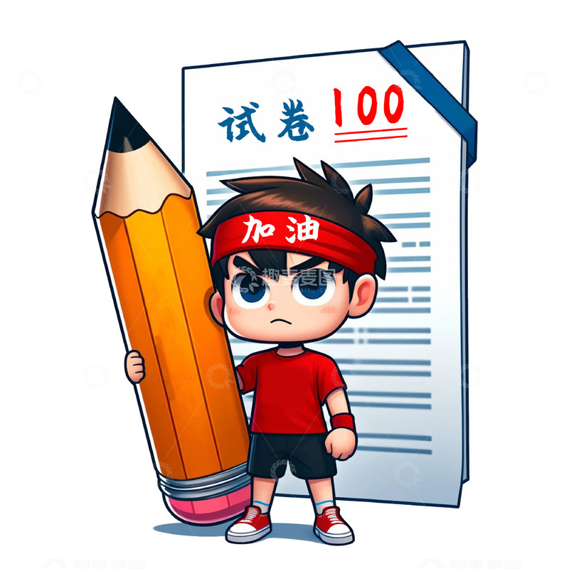 高清大图下载【趣麦麦图】抱着巨大铅笔试卷高考学生插画