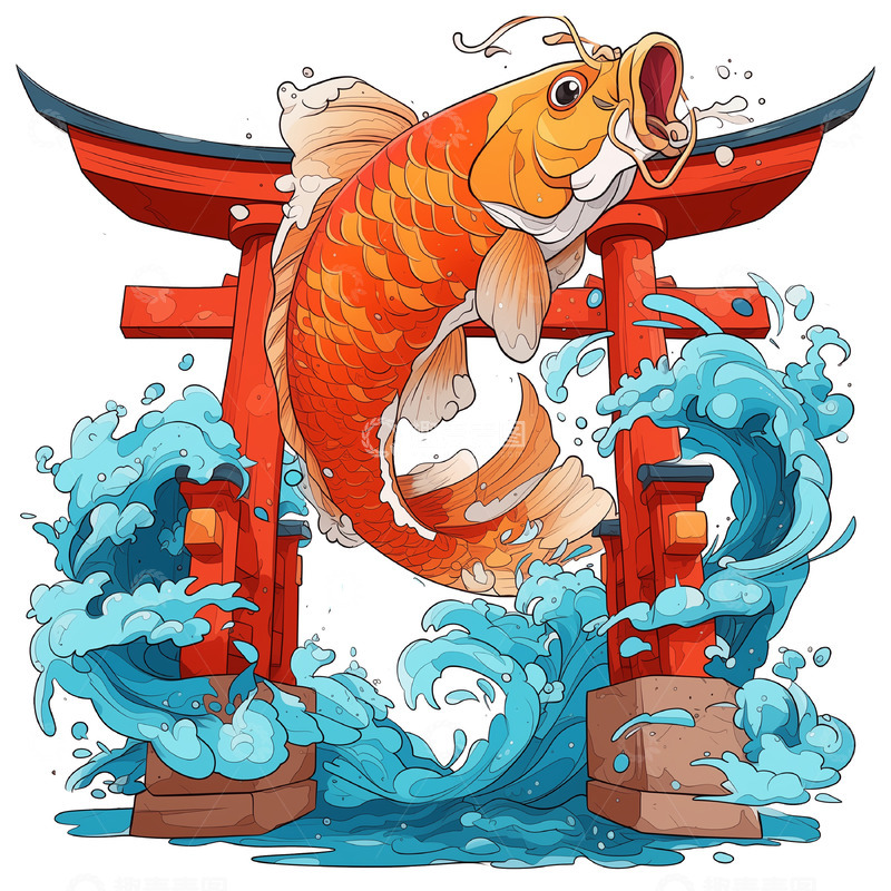 跃龙门锦鲤元素插画素材