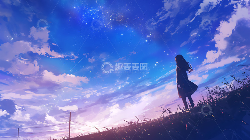 高清大图下载【趣麦麦图】天空卡通星空景观野外