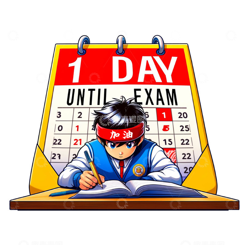 高清大图下载【趣麦麦图】高考倒计时高考加油卡通人物