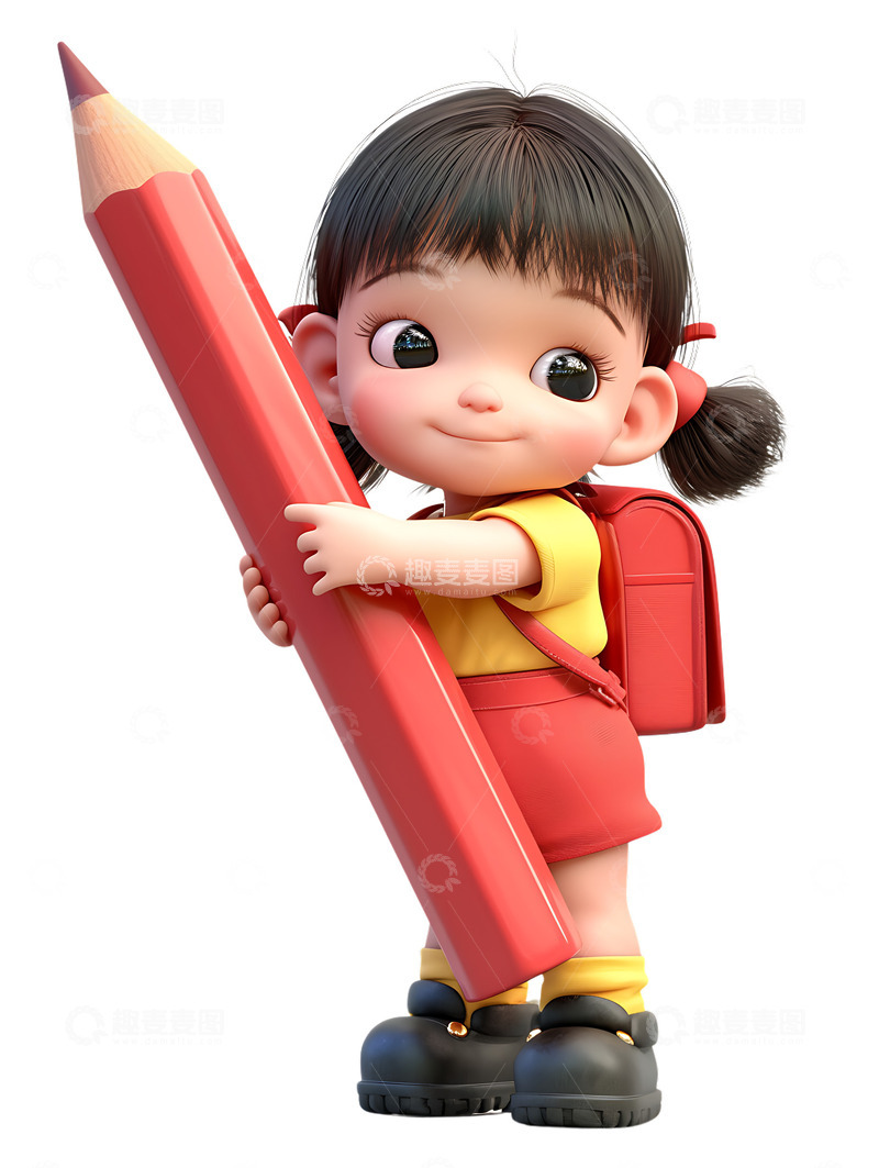 高清大图下载【趣麦麦图】小女孩学生抱着铅笔高考学习读书