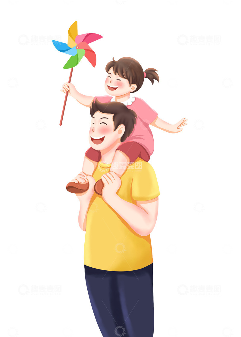 源文件下载【趣麦麦图】骑在爸爸肩膀上的小女孩风车父亲节图片