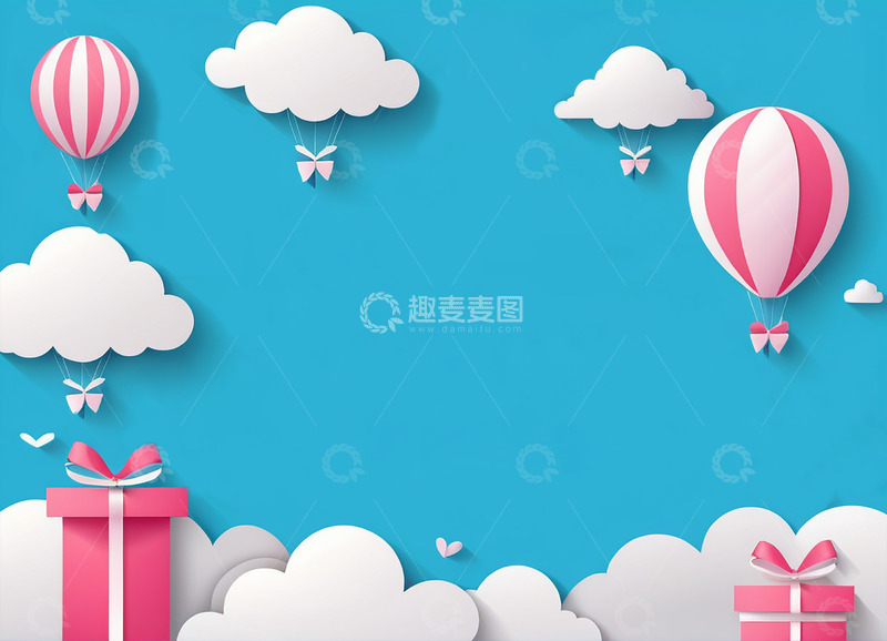 高清大图下载【趣麦麦图】气球礼物卡通剪纸风儿童节背景