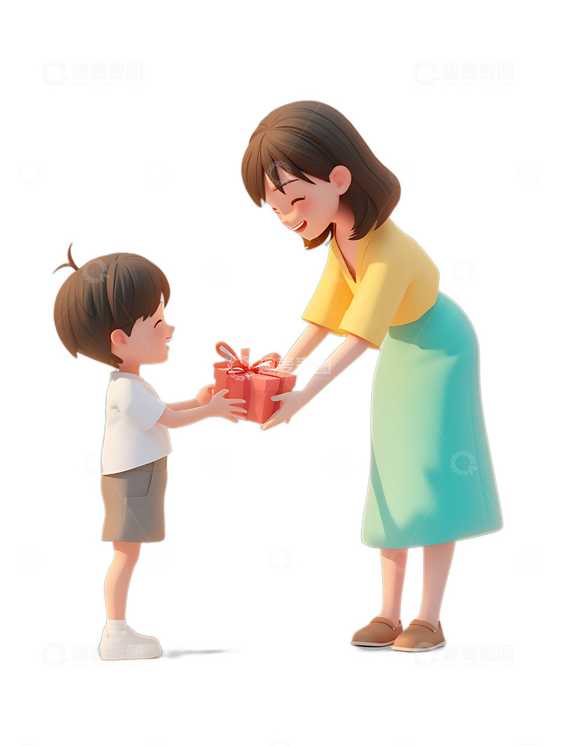 高清大图下载【趣麦麦图】小孩送母亲礼物