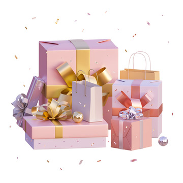 粉色礼品盒堆3D促销元素