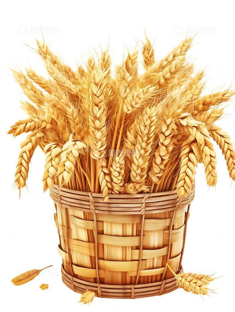 秋收装满麦子的篮子