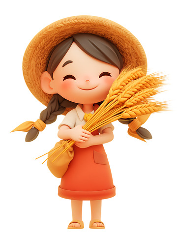 女孩拿着麦子的农夫开心