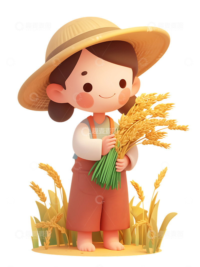 高清大图下载【趣麦麦图】拿着麦子的农夫开心女孩