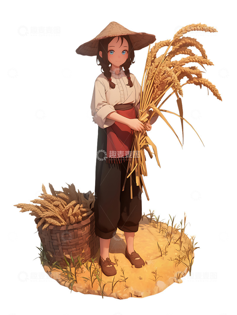 高清大图下载【趣麦麦图】女孩拿着麦子农村