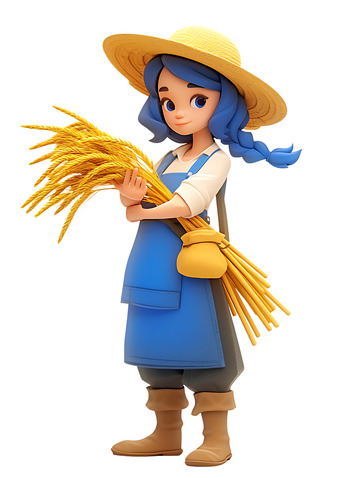 3D拿着麦子的农夫开心女孩2