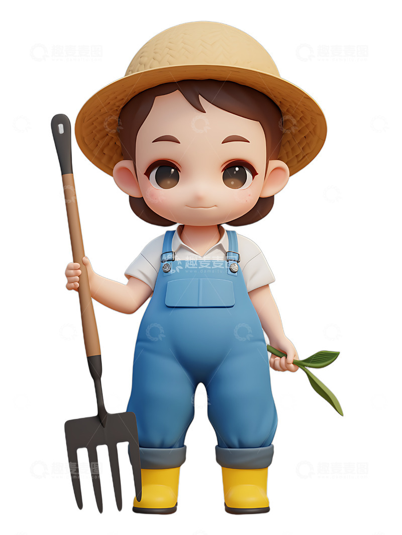 高清大图下载【趣麦麦图】-女孩工人农夫拿着农具2