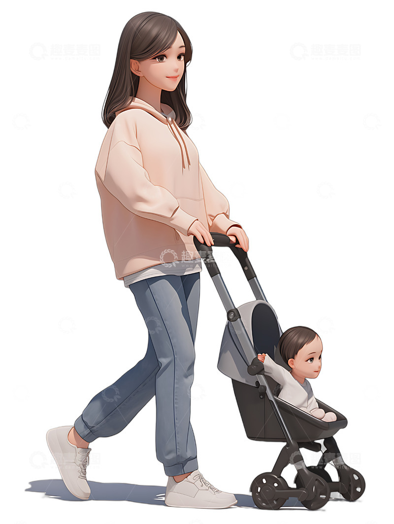 高清大图下载【趣麦麦图】-母亲和宝宝婴儿车4
