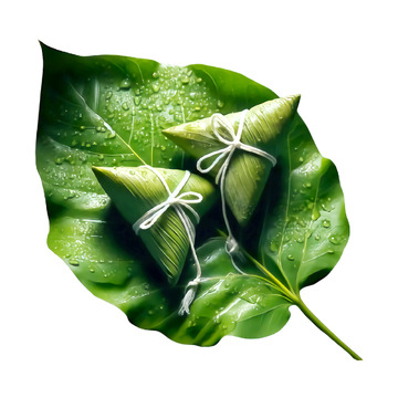 叶子上的粽子水珠AI摄影素材