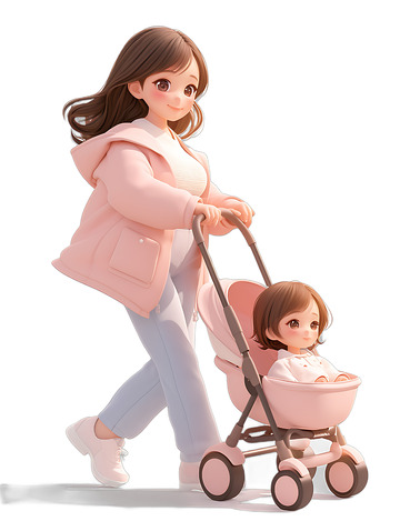 母亲和宝宝婴儿车